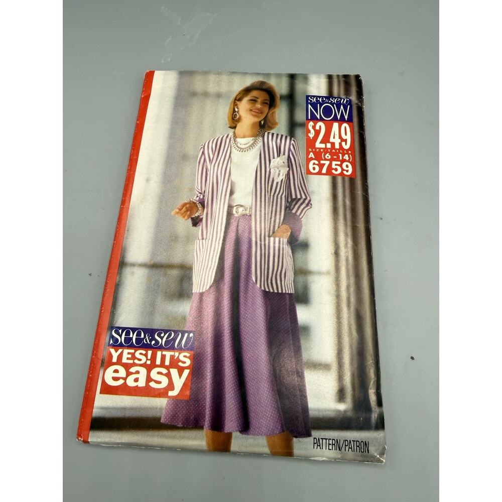See & Sew 6759 Easy Jacket Dress Pattern Size 6-14 Partially Cut